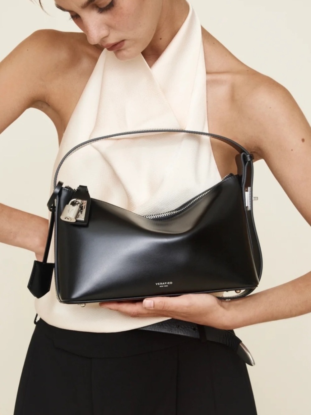 VERAFIED Leather Silver Black Hobo Bag